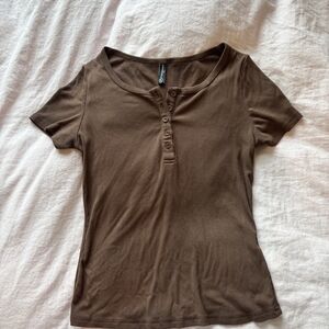 Elegant Brown Short Sleeve Women's Top